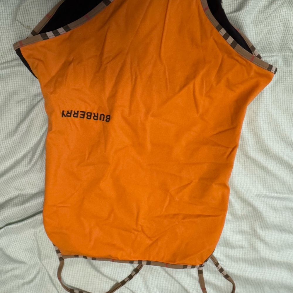 Burberry Orange One-Piece Swimwear with Check Trim!